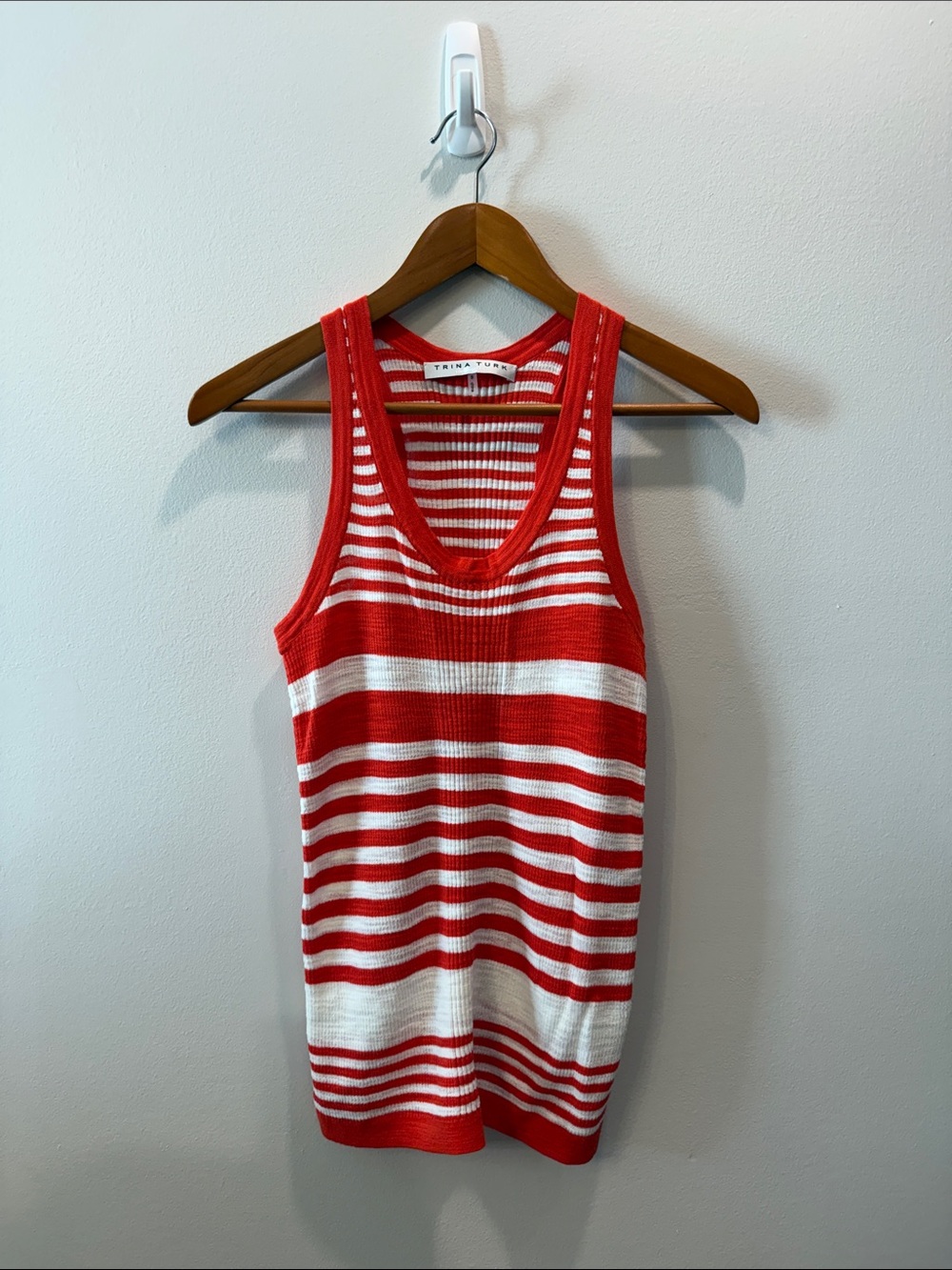 Trina Turk Striped Knit Tank Top - Red/ Orange & White Sz S NWOT